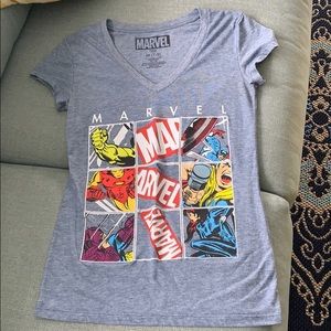 WOMENS M MARVEL BLUE/ GREY T-SHIRT